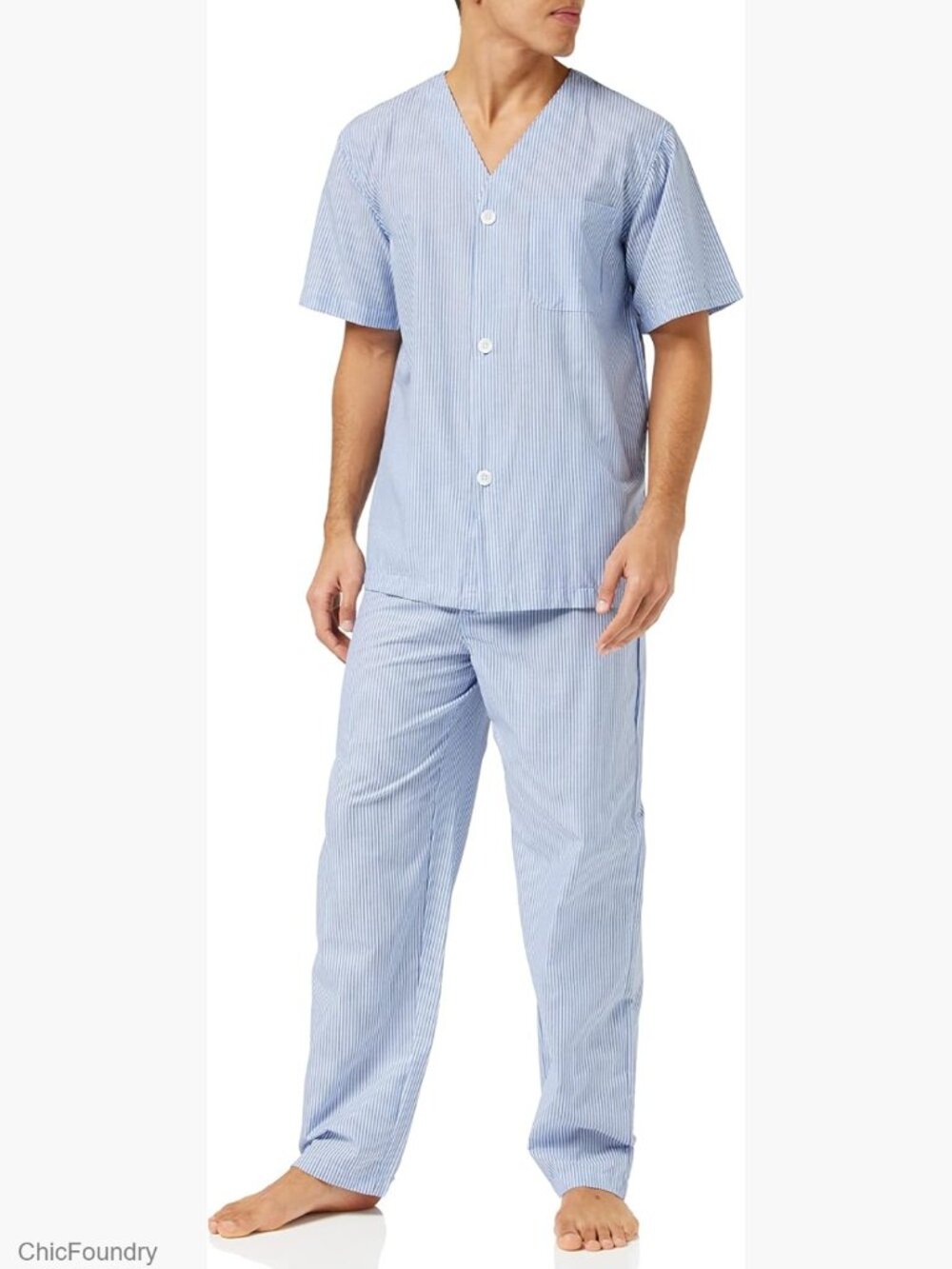 Men's Broadcloth Short Sleeve Top and Long Pants Pajama Set